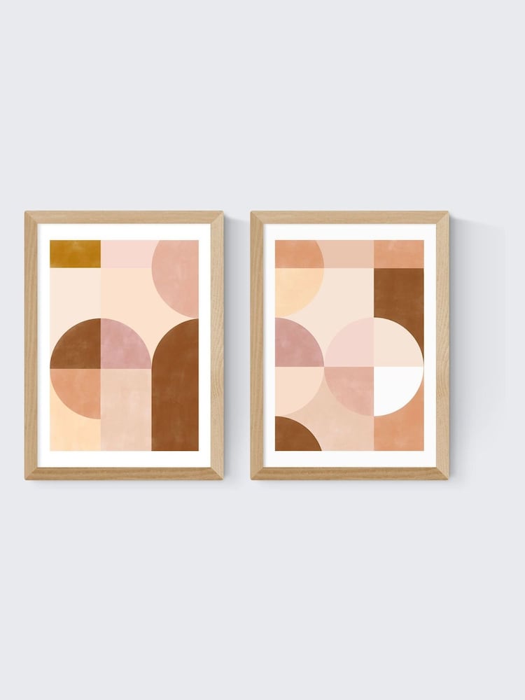 East End Prints Set of 2 Oak Blush Mid Century Geometrics Wall Art Prints by The Print Republic - Image 2 of 2