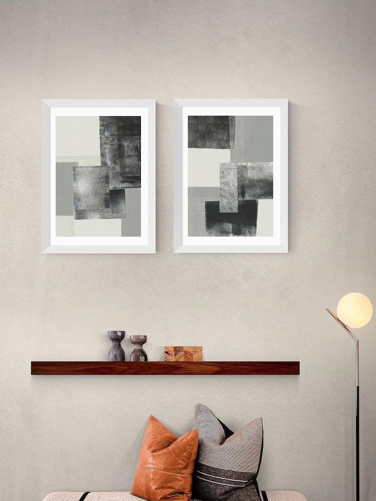 East End Prints Set of 2 White Monochrome Blocks Wall Art Prints by Alisa Galitsyna - Image 1 of 2 East End Prints Set of 2 White Monochrome Blocks Wall Art Prints by Alisa Galitsyna - Image 1 of 2