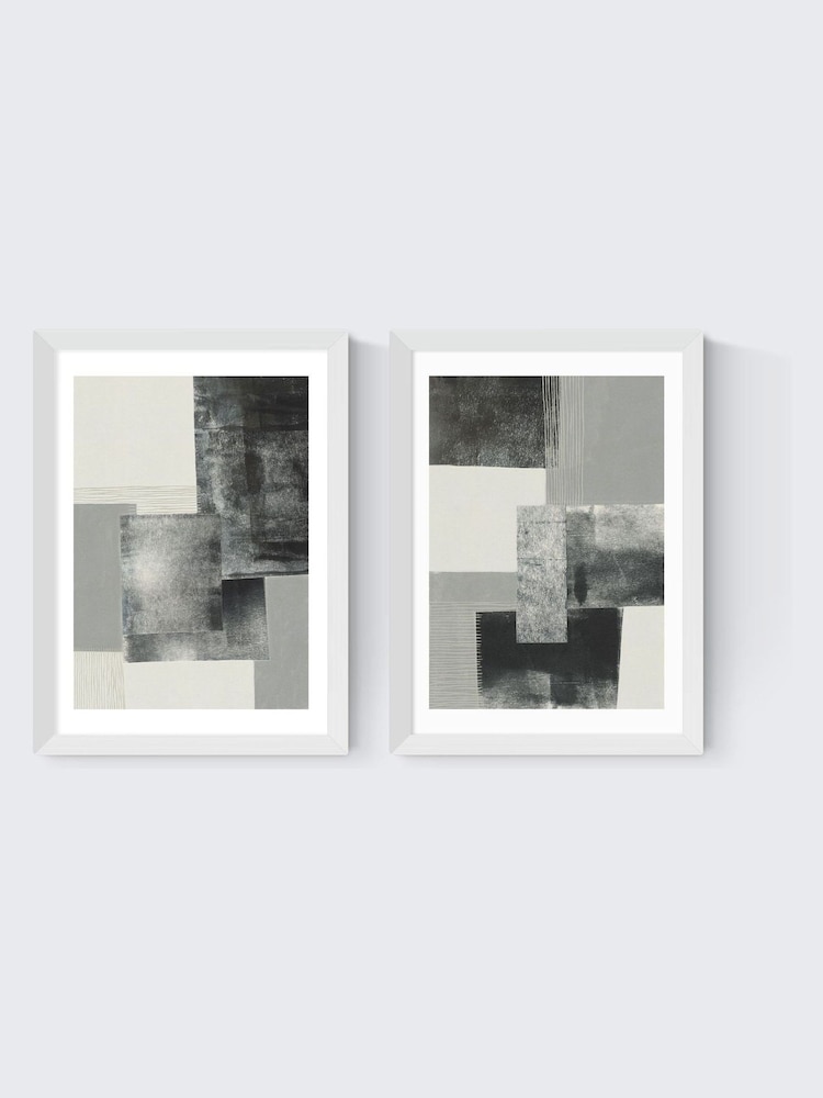 East End Prints Set of 2 White Monochrome Blocks Wall Art Prints by Alisa Galitsyna - Image 2 of 2 East End Prints Set of 2 White Monochrome Blocks Wall Art Prints by Alisa Galitsyna - Image 2 of 2