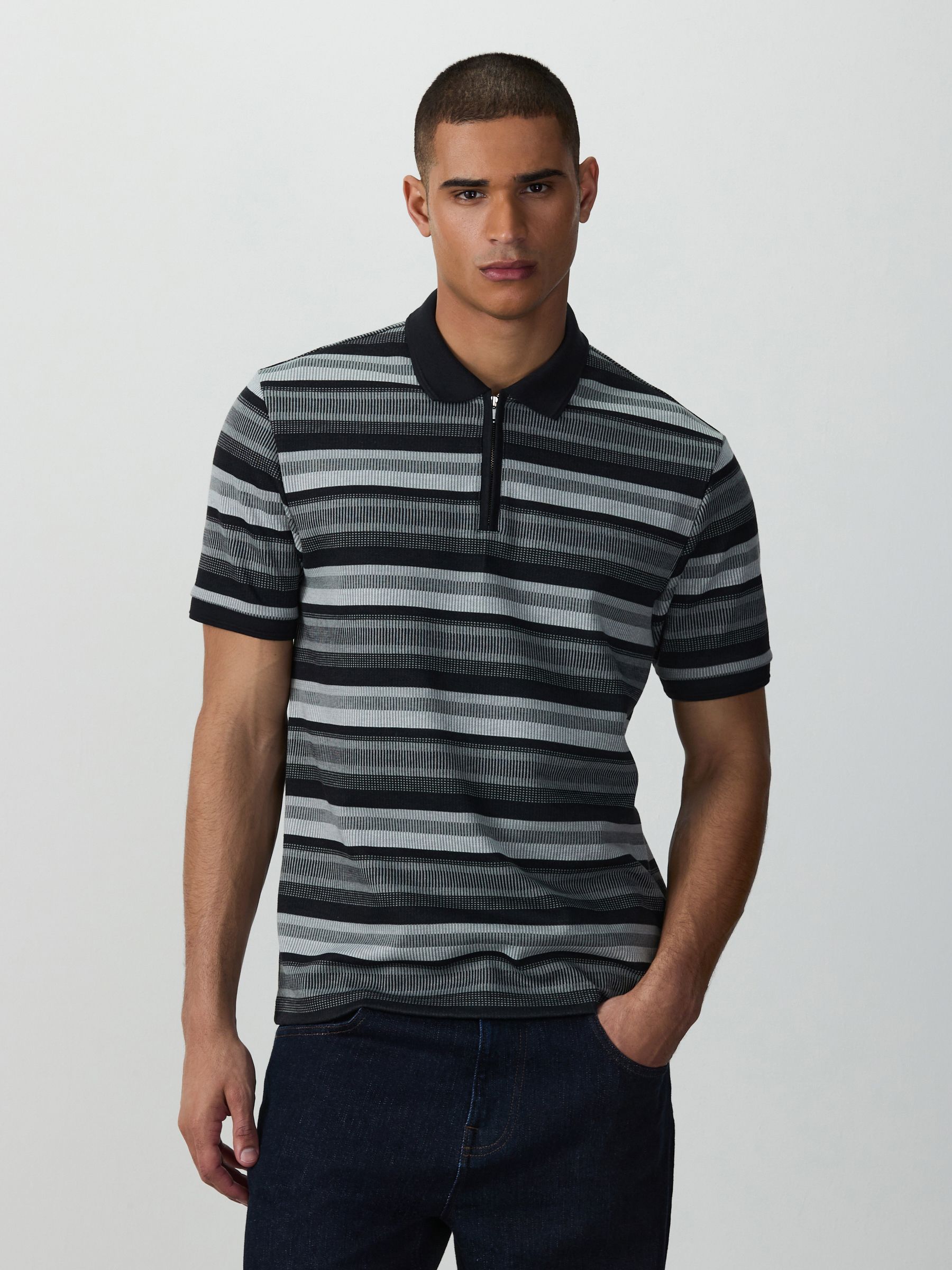 Buy Mono Horizontal Striped Zip Neck Polo Shirt from Next USA