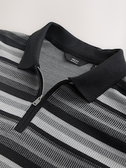 Mono Horizontal Striped Zip Neck Polo Shirt - Image 6 of 7