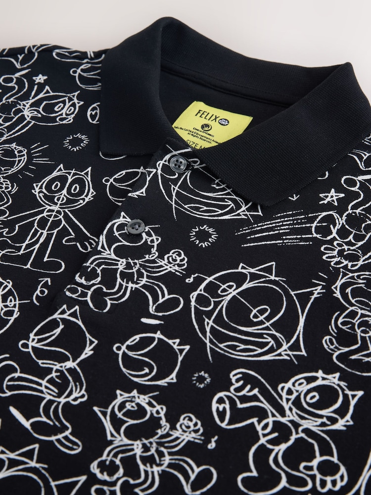 Black/White Felix Licenced Short Sleeve Polo Shirt - Image 7 of 7