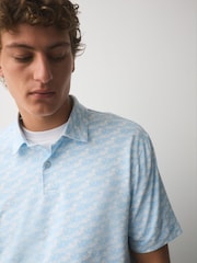 أزرق موجة هوكوساي - قميص بولو منقوش بكُم قصير وياقة بأزرار - Image 5 of 8