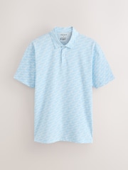 أزرق موجة هوكوساي - قميص بولو منقوش بكُم قصير وياقة بأزرار - Image 6 of 8