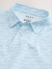 أزرق موجة هوكوساي - قميص بولو منقوش بكُم قصير وياقة بأزرار - Image 7 of 8