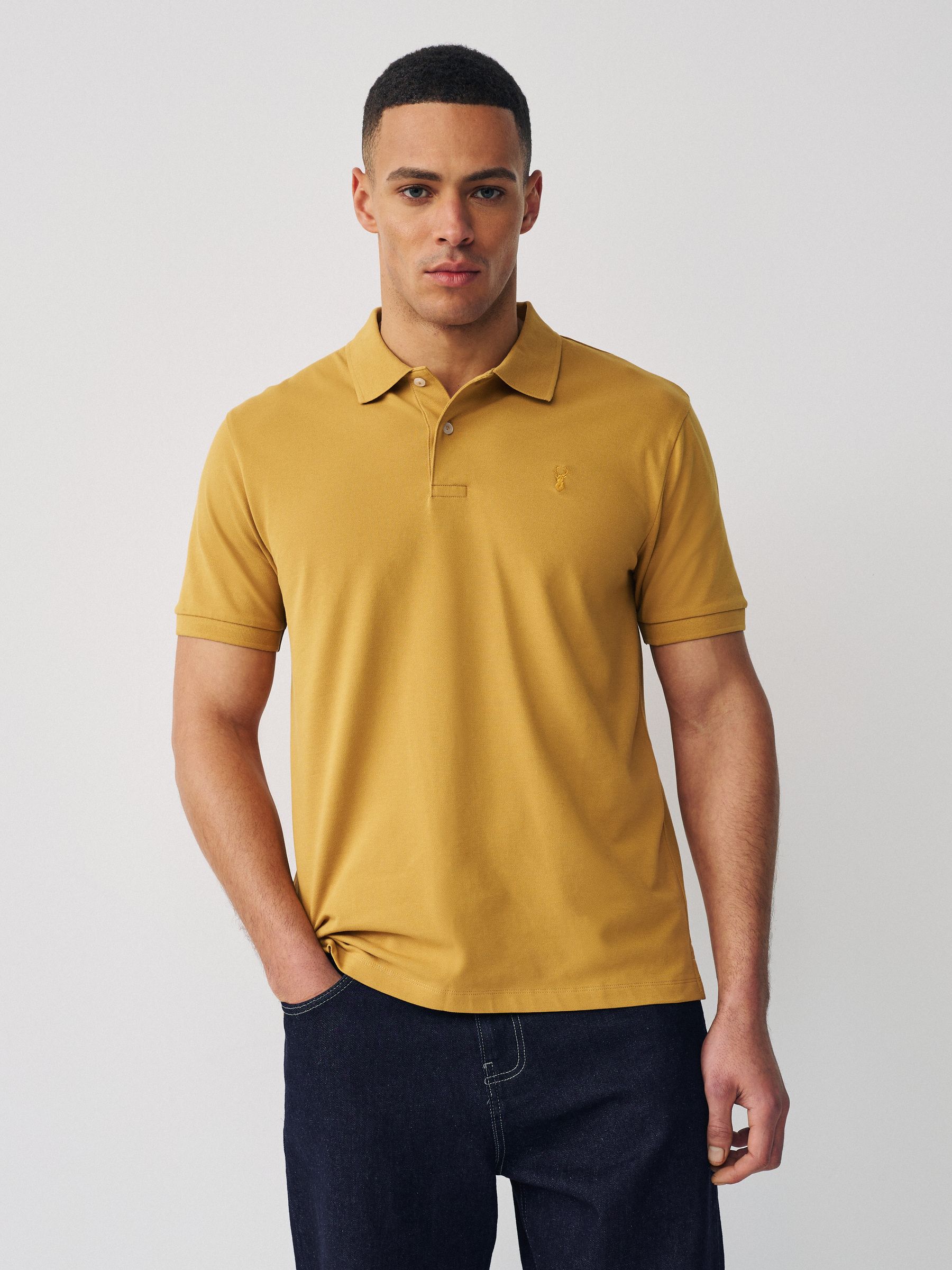 Buy Mustard Yellow Regular Fit Short Sleeve Pique Polo Shirt from