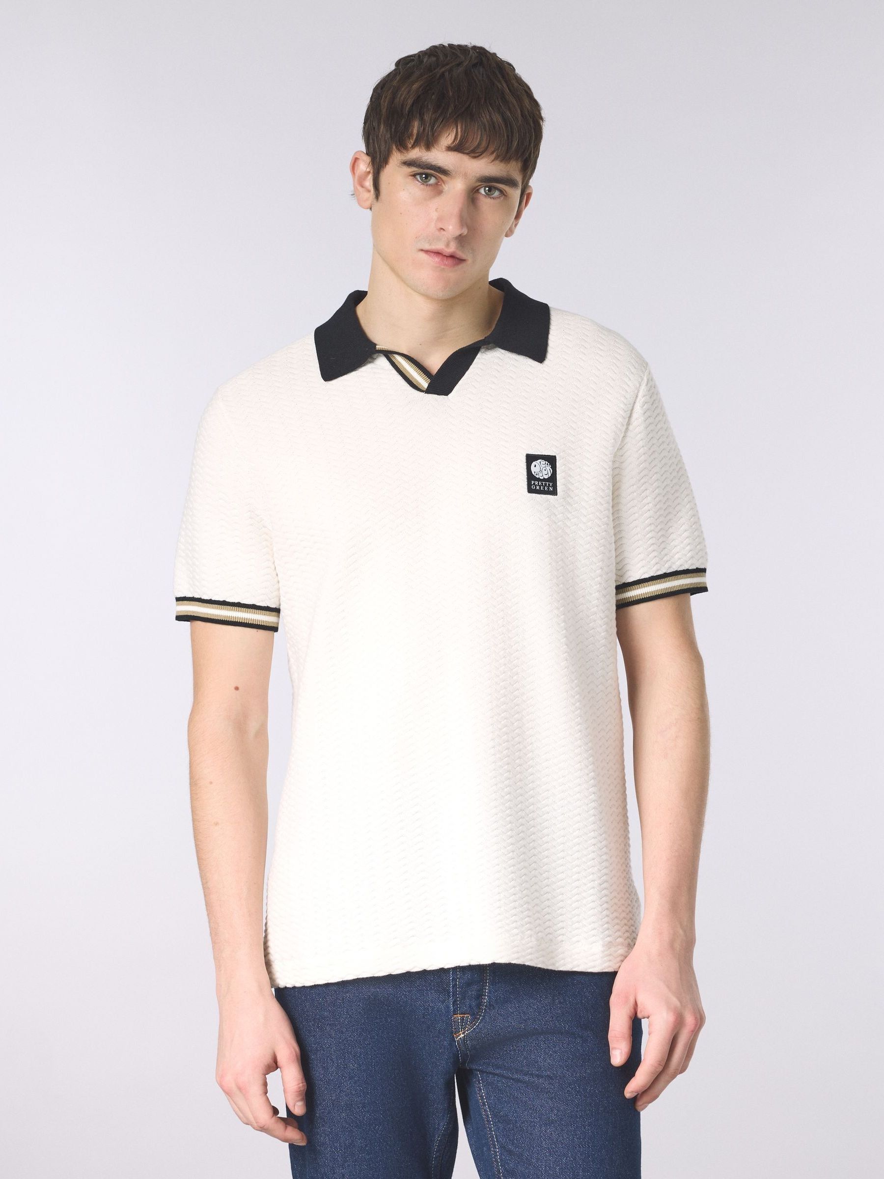 Buy Pretty Green White Stratosphere Knit Polo Shirt from the Next