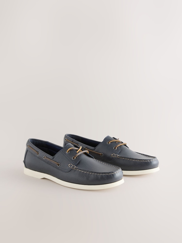 Navy Leather Boat Shoes - Image 1 of 5 Navy Leather Boat Shoes - Image 1 of 5