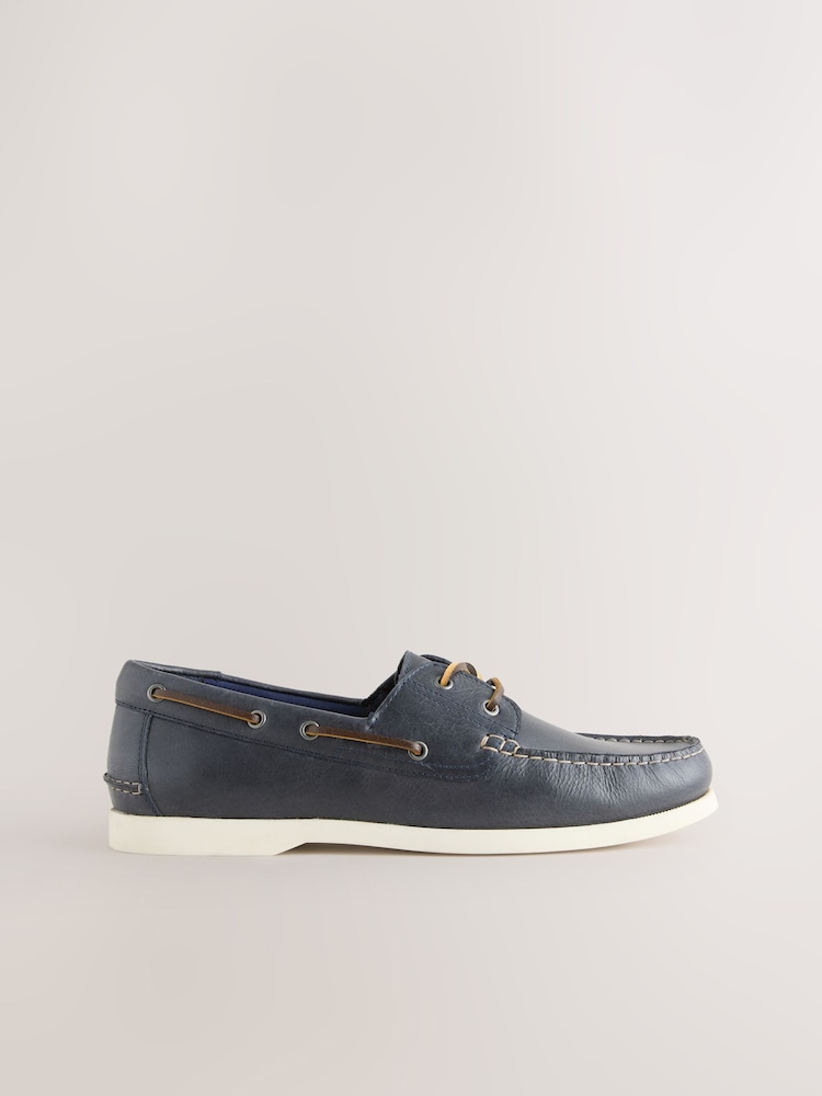 Navy Leather Boat Shoes - Image 2 of 5 Navy Leather Boat Shoes - Image 2 of 5
