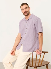 FatFace Dusky purple Short Sleeve Relaxed Fit Garment Dye Geo Textured Shirt - Image 5 of 6