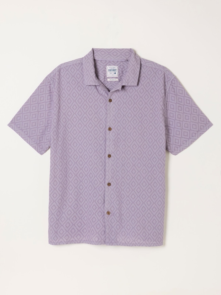 FatFace Dusky purple Short Sleeve Relaxed Fit Garment Dye Geo Textured Shirt - Image 6 of 6