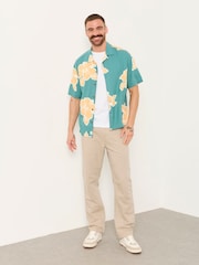 FatFace Green Short Sleeve Relaxed Fit Large Hawaiian Floral Shirt - Image 3 of 6