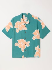 FatFace Green Short Sleeve Relaxed Fit Large Hawaiian Floral Shirt - Image 6 of 6