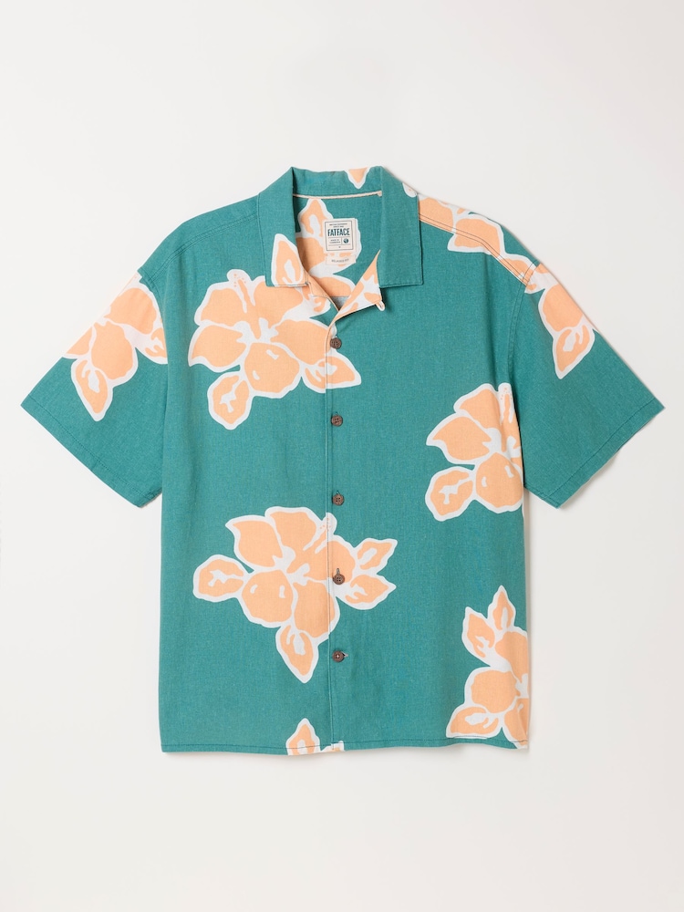 FatFace Green Short Sleeve Relaxed Fit Large Hawaiian Floral Shirt - Image 6 of 6