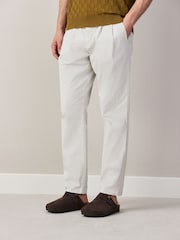Bone White Regular Tapered Fit Summerweight Twin Pleat Chino Trousers - Image 1 of 12