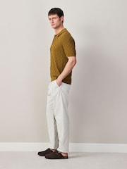 Bone White Regular Tapered Fit Summerweight Twin Pleat Chino Trousers - Image 3 of 12