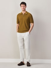 Bone White Regular Tapered Fit Summerweight Twin Pleat Chino Trousers - Image 4 of 12