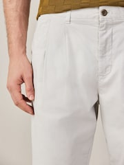 Bone White Regular Tapered Fit Summerweight Twin Pleat Chino Trousers - Image 5 of 12
