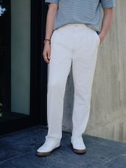 Bone White Regular Tapered Fit Summerweight Twin Pleat Chino Trousers - Image 7 of 12
