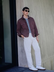 Bone White Regular Tapered Fit Summerweight Twin Pleat Chino Trousers - Image 9 of 12