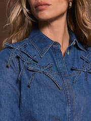 Mint Velvet Blue Bow Detail Denim Shirt - Image 3 of 7