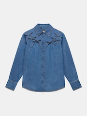 Mint Velvet Blue Bow Detail Denim Shirt - Image 6 of 7