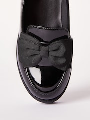 Lipsy Black Narrow Fit (E) Patent Chunky Bow Slip On Loafer School Shoes - Image 4 of 5