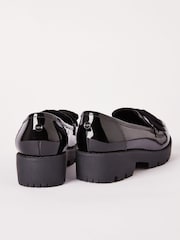 Lipsy Black Narrow Fit (E) Patent Chunky Bow Slip On Loafer School Shoes - Image 5 of 5
