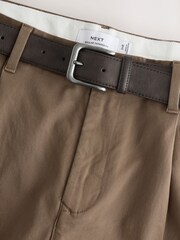 Tanfärgad Brun - Single Pleat Chino Trousers With Belt - Bild 3 av 4