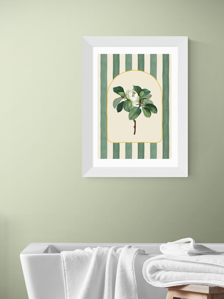 East End Prints White Stripey Magnolia Wall Art Print by Oh Fine! Art - Image 1 of 3 East End Prints White Stripey Magnolia Wall Art Print by Oh Fine! Art - Image 1 of 3
