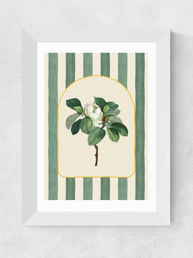 East End Prints White Stripey Magnolia Wall Art Print by Oh Fine! Art - Image 2 of 3 East End Prints White Stripey Magnolia Wall Art Print by Oh Fine! Art - Image 2 of 3