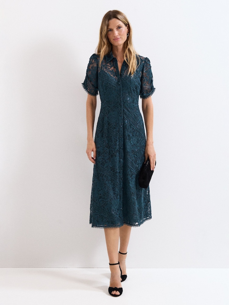 Phase Eight Blue Lunna Lace Midi Dress - Image 1 of 7