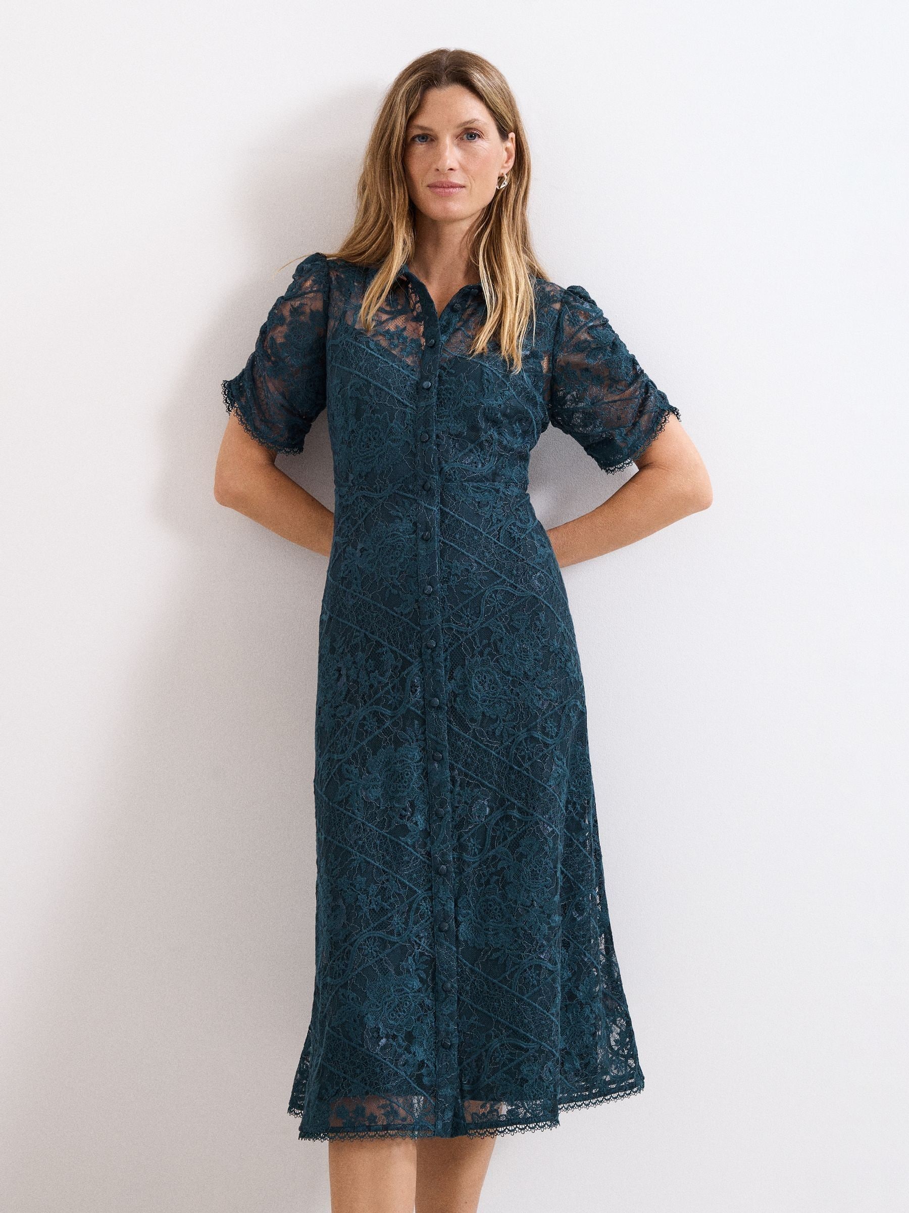 Buy Phase Eight Blue Lunna Lace Midi Dress from Next USA