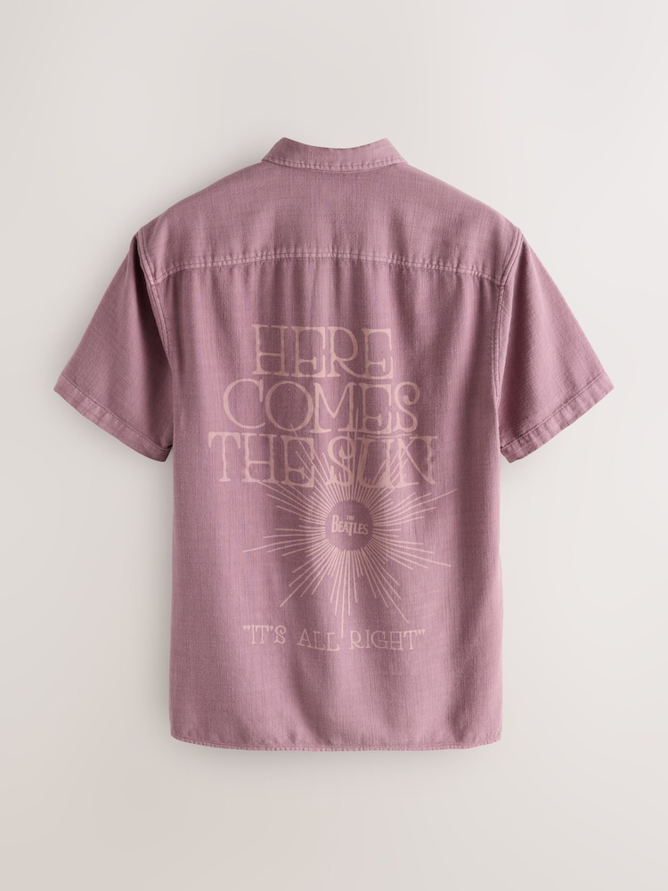 Mauve Purple The Beatles Print Short Sleeve Shirt - Image 2 of 6