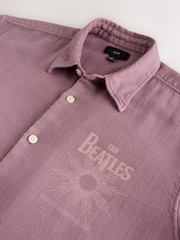 Mauve Purple The Beatles Print Short Sleeve Shirt - Image 3 of 6
