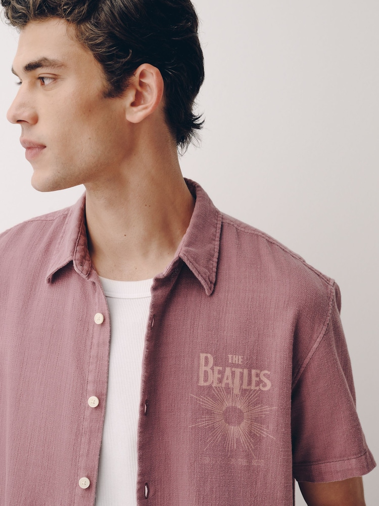 Mauve Purple The Beatles Print Short Sleeve Shirt - Image 4 of 4 Mauve Purple The Beatles Print Short Sleeve Shirt - Image 4 of 4
