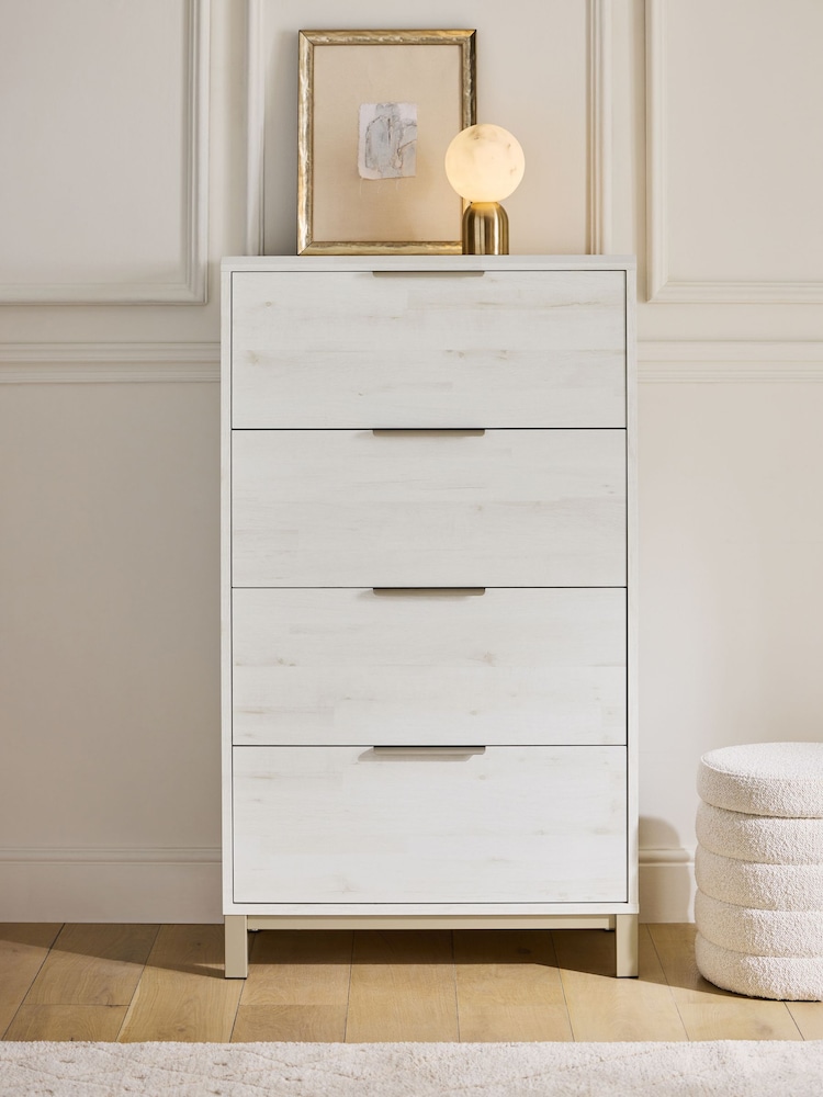 White Bronx Oak Effect 4 Drawer Tall Chest of Drawers - Image 1 of 8