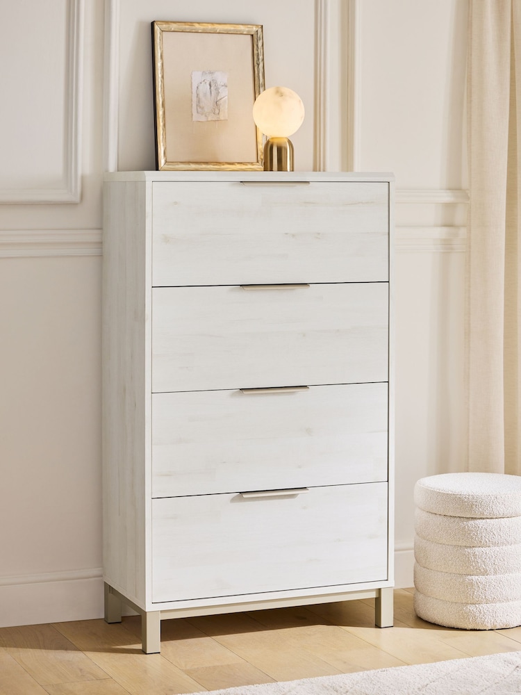 White Bronx Oak Effect 4 Drawer Tall Chest of Drawers - Image 2 of 8