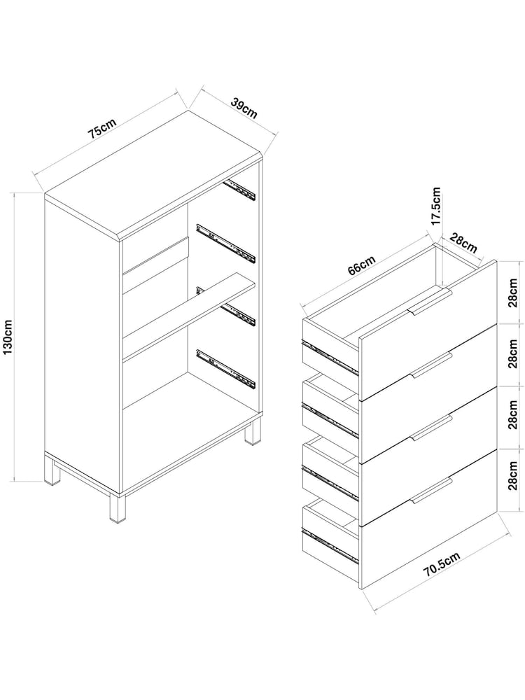 White Bronx Oak Effect 4 Drawer Tall Chest of Drawers - Image 8 of 8