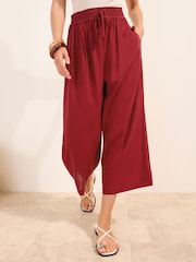אדום - Friends Like These Cropped Linen Trousers - תמונה 4 מתוך 5
