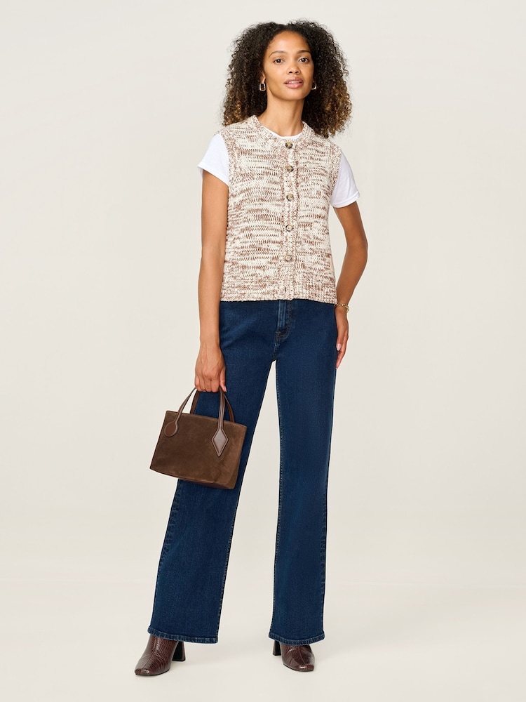 Omnes Brown Premium Button Down Matilda Vest in Tonal Yarn - Image 1 of 4 Omnes Brown Premium Button Down Matilda Vest in Tonal Yarn - Image 1 of 4