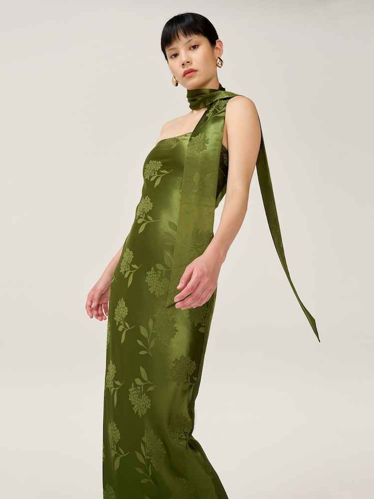 Buy Omnes Green Myla Maxi Fitted Viscose Floral Jacquard Dress with  Matching Scarf Detail from Next USA