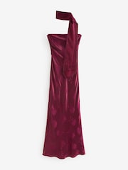 Omnes Red Myla Maxi Fitted Ecovero Floral Jacquard Dress with Matching Scarf Detail - Image 1 of 3