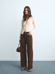Mango Brown Wide Leg Jeans With Pockets - Image 1 of 6