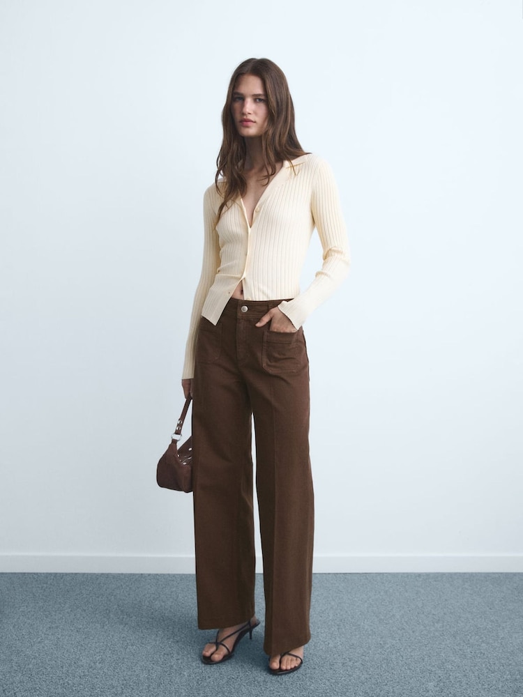Mango Brown Wide Leg Jeans With Pockets - Image 1 of 6