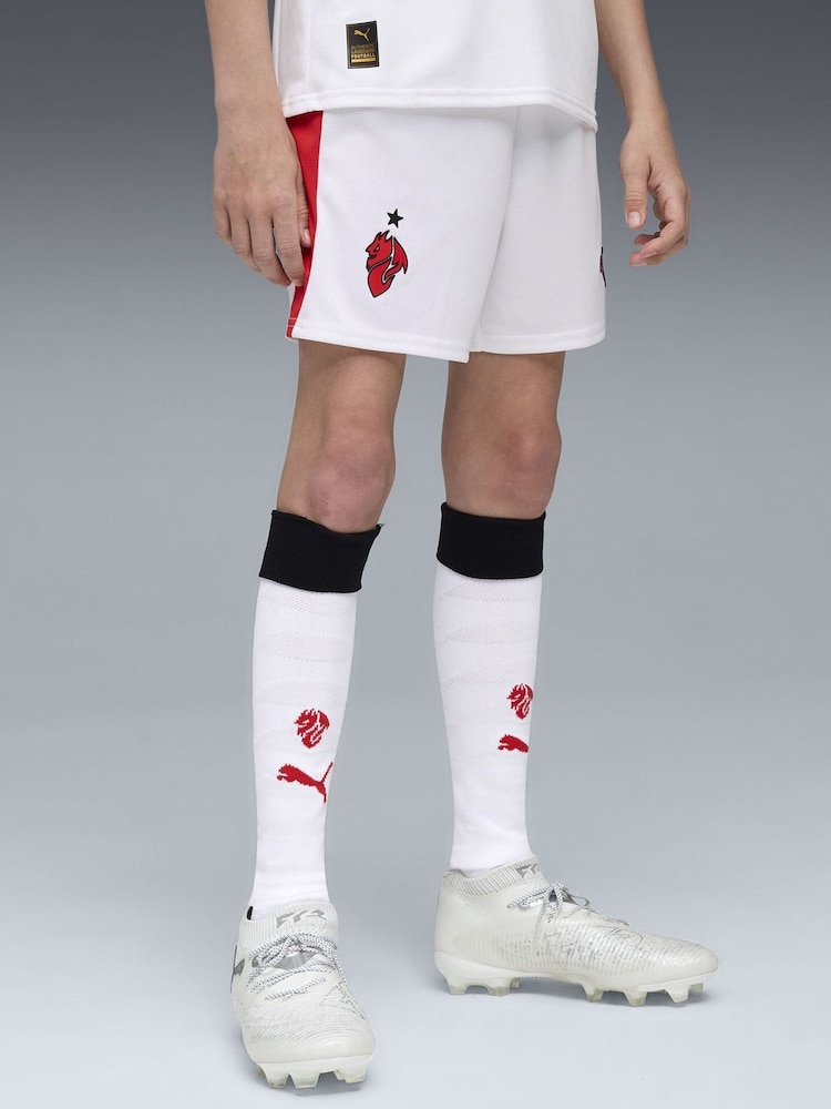 Puma White AC Milan 25/26 Youth Boys Shorts - Image 1 of 6 Puma White AC Milan 25/26 Youth Boys Shorts - Image 1 of 6