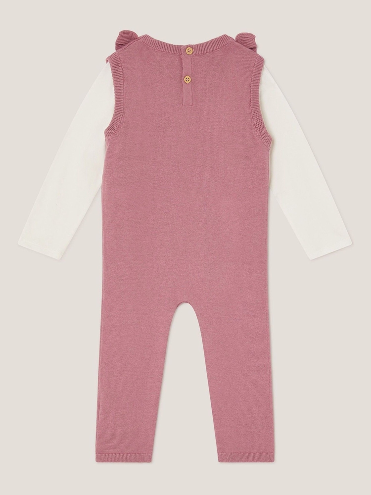 Monsoon Pink Baby Top and Knit Dungarees Set - Image 2 of 3