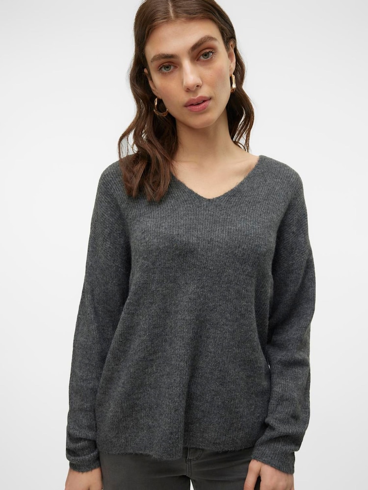 VERO MODA Grey Soft Touch V-Neck Knitted Jumper - Image 1 of 4