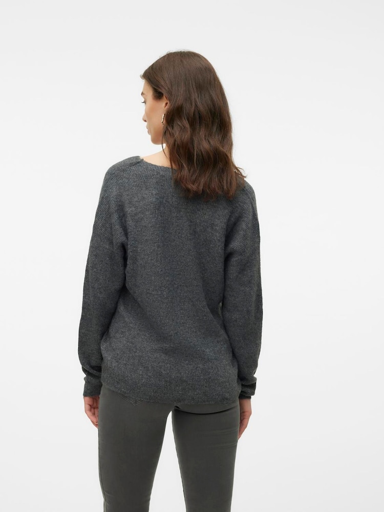 VERO MODA Grey Soft Touch V-Neck Knitted Jumper - Image 2 of 4