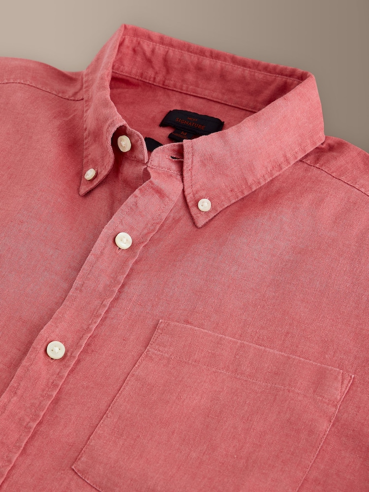 Red Short Sleeve Signature 100% Linen Shirt - Image 6 of 6